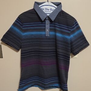 Perry Ellis Blue and Purple Striped Polo